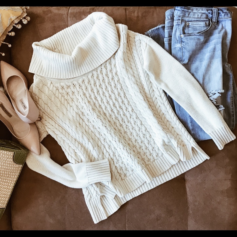 AE Cowl Neck Cable Knit Sweater